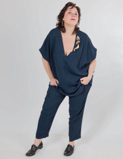 Tunique bleu marine grande taille - Annick Lemieux Tarare - modèle Clara - soie