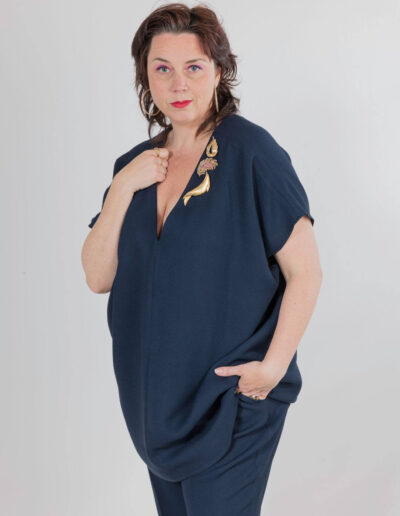 Tunique bleu marine grande taille - Annick Lemieux Tarare - modèle Clara - soie